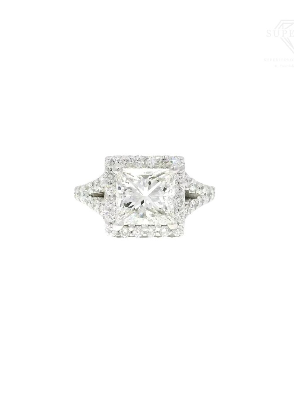 2.10ct G VS2 GIA Natural Princess Diamond Ring in 14K White Gold Halo Size 5
